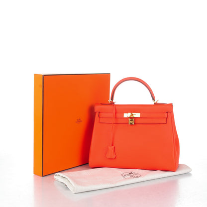 Hermes Taurillon Clemence Kelly Retourne 32 Orange Poppy 7 of 28