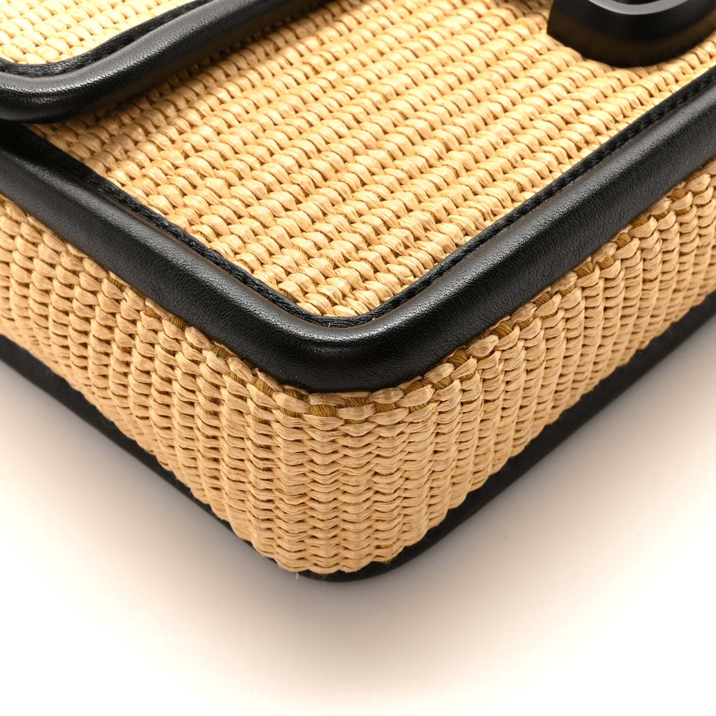 Calfskin Woven Straw J Marc Shoulder Bag Beige
