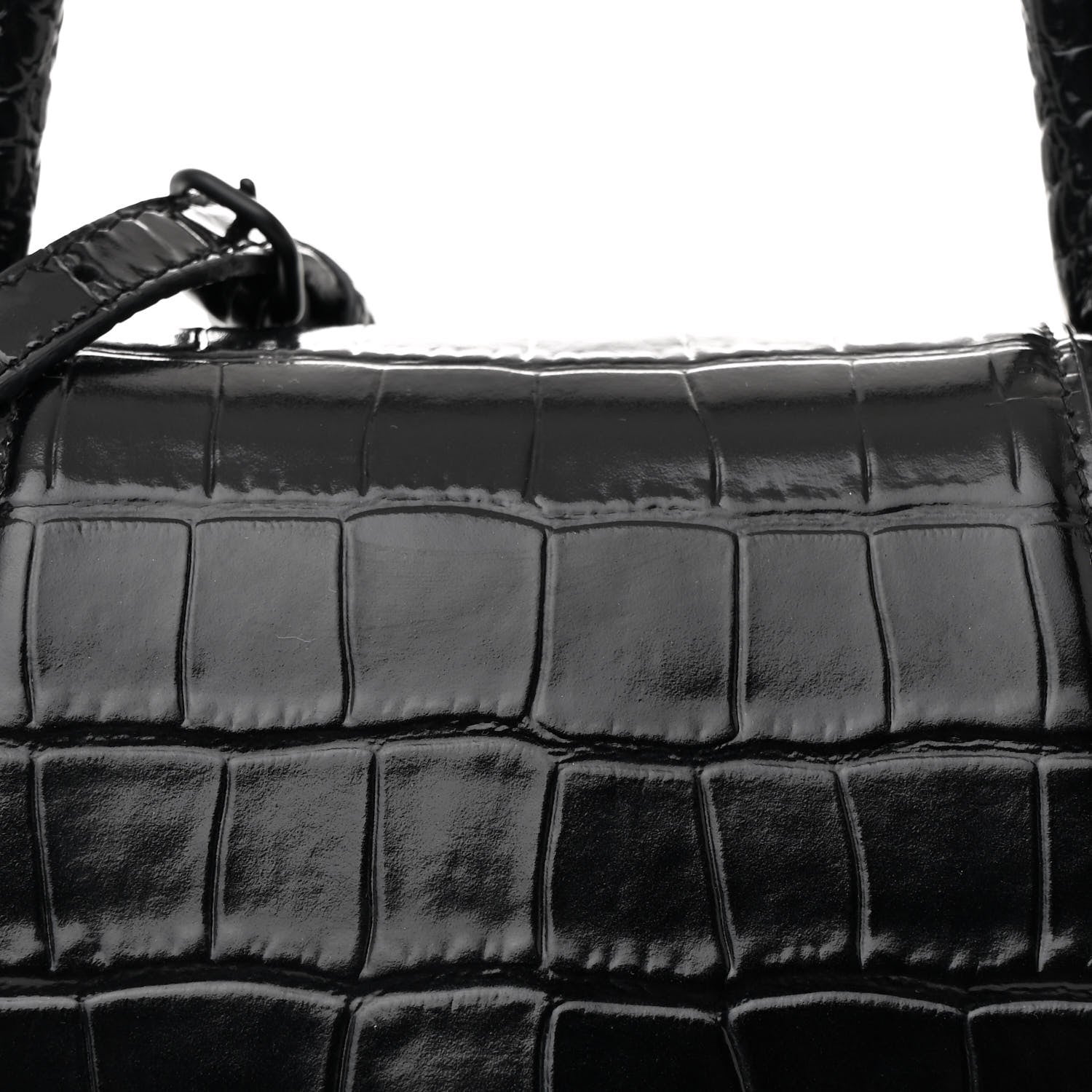 Balenciaga Shiny Calfskin Monochrome Crocodile Embossed Small Hourglass Top Handle Bag Black 9 of 15