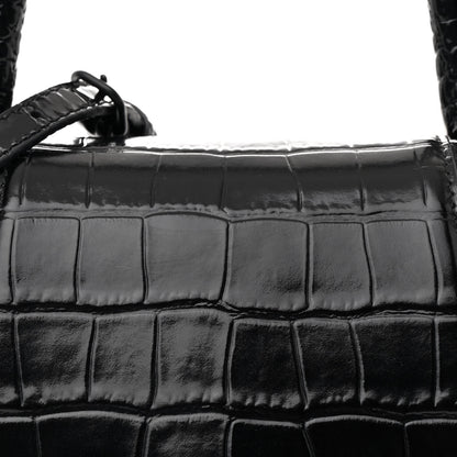 Balenciaga Shiny Calfskin Monochrome Crocodile Embossed Small Hourglass Top Handle Bag Black 9 of 15