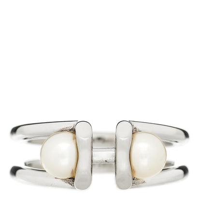 Tiffany Sterling Silver Pearl HardWear Double Pearl Ring 57 8 1 of 5