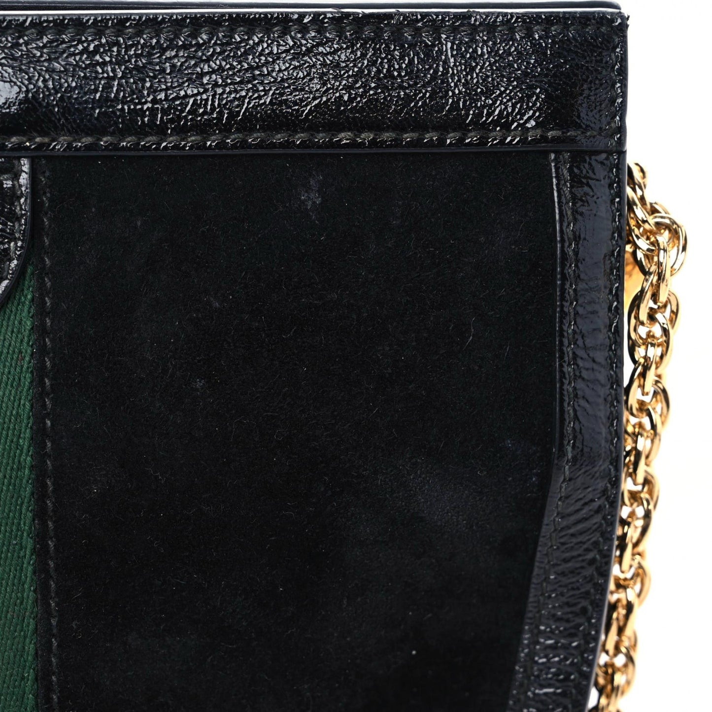 Suede Patent GG Web Small Ophidia Chain Shoulder Bag Black