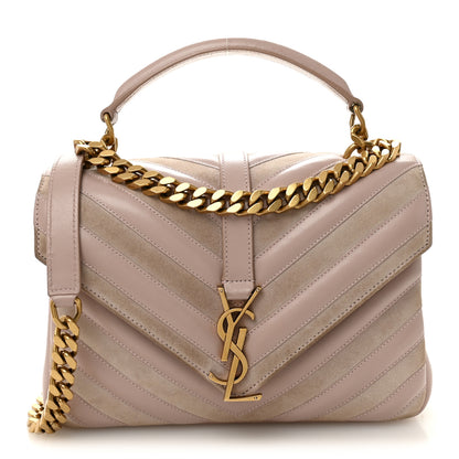 Saint Laurent Calfskin Suede Matelasse Chevron Medium Monogram College Bag Rose Poudre 1 of 9