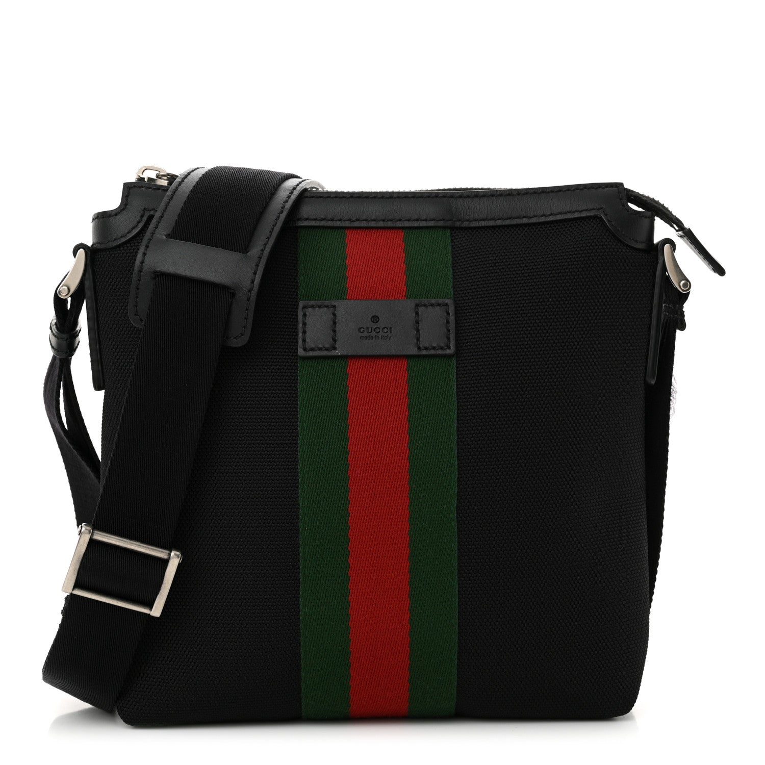 Gucci Techno Canvas Selleria Calfskin Web Small Flat Messenger Bag Black 1 of 11