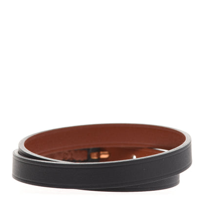 Hermes Chamonix Tadelakt Behapi Double Tour Reversible Bracelet T3 Black Fauve 3 of 7