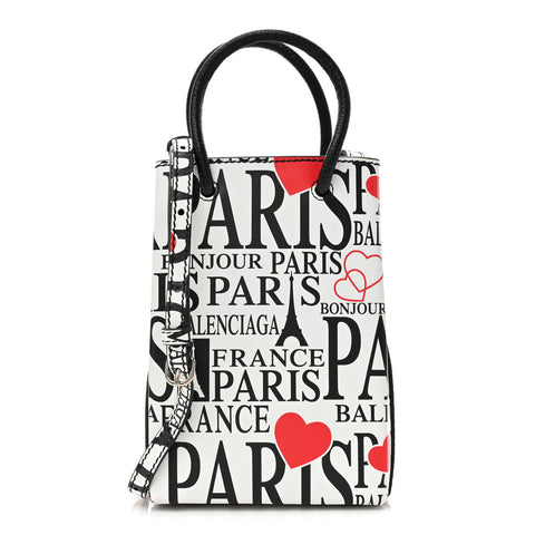 Calfskin Bonjour Paris Print Shopping Phone Holder Bag Paris Bonjour
