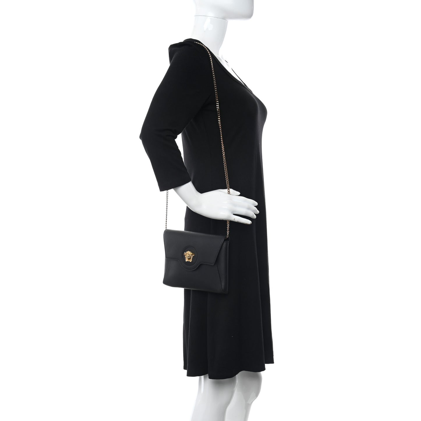 Grained Calfskin La Medusa Chain Crossbody Bag Black
