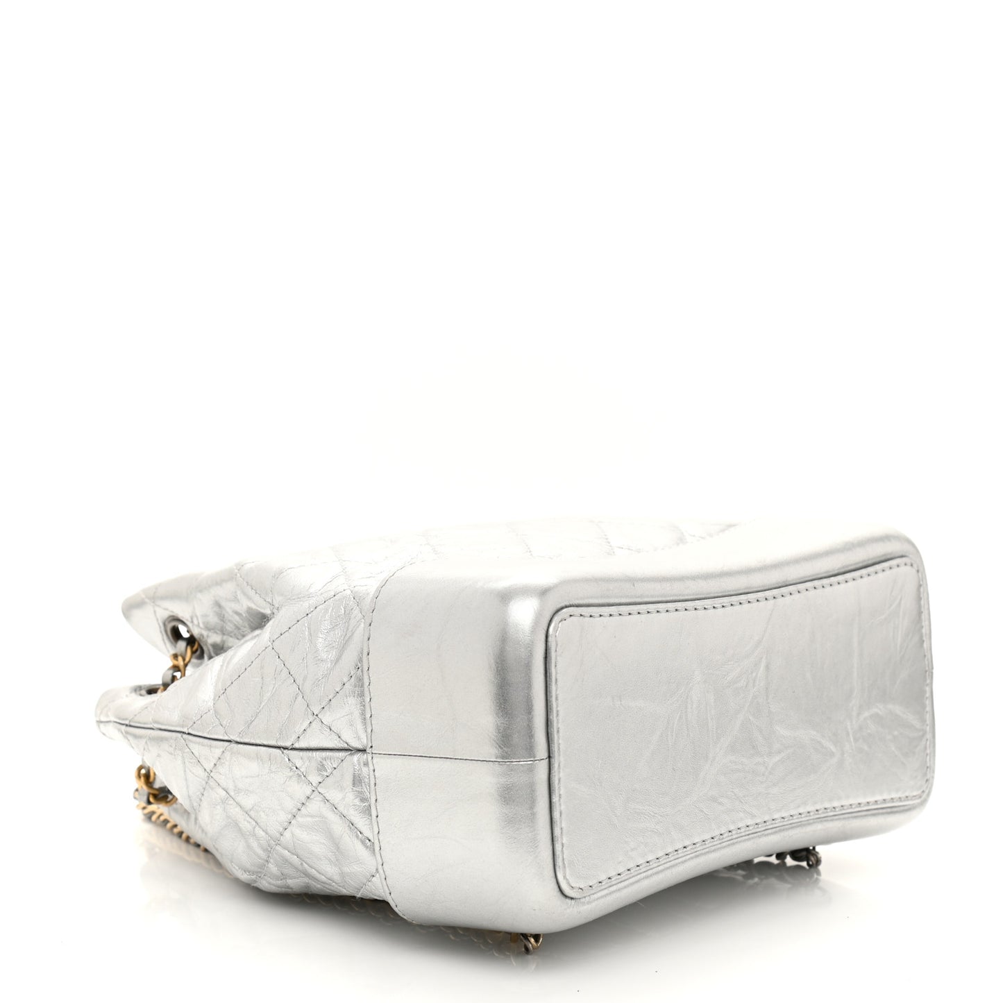 Metallic Crumpled Calfskin Quilted Small Gabrielle Backpack Silver