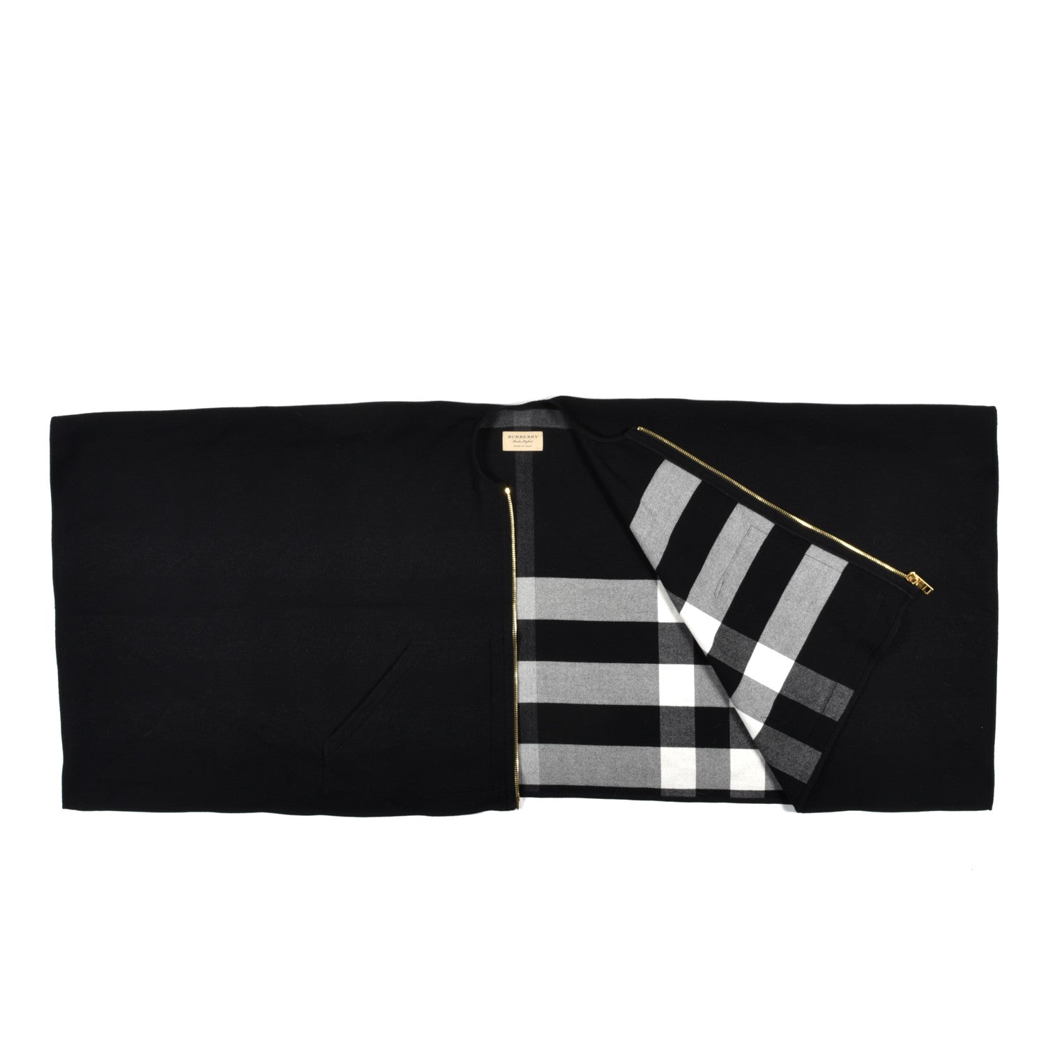 Burberry Wool Check Reversible Charlotte Zip Poncho Black 2 of 3