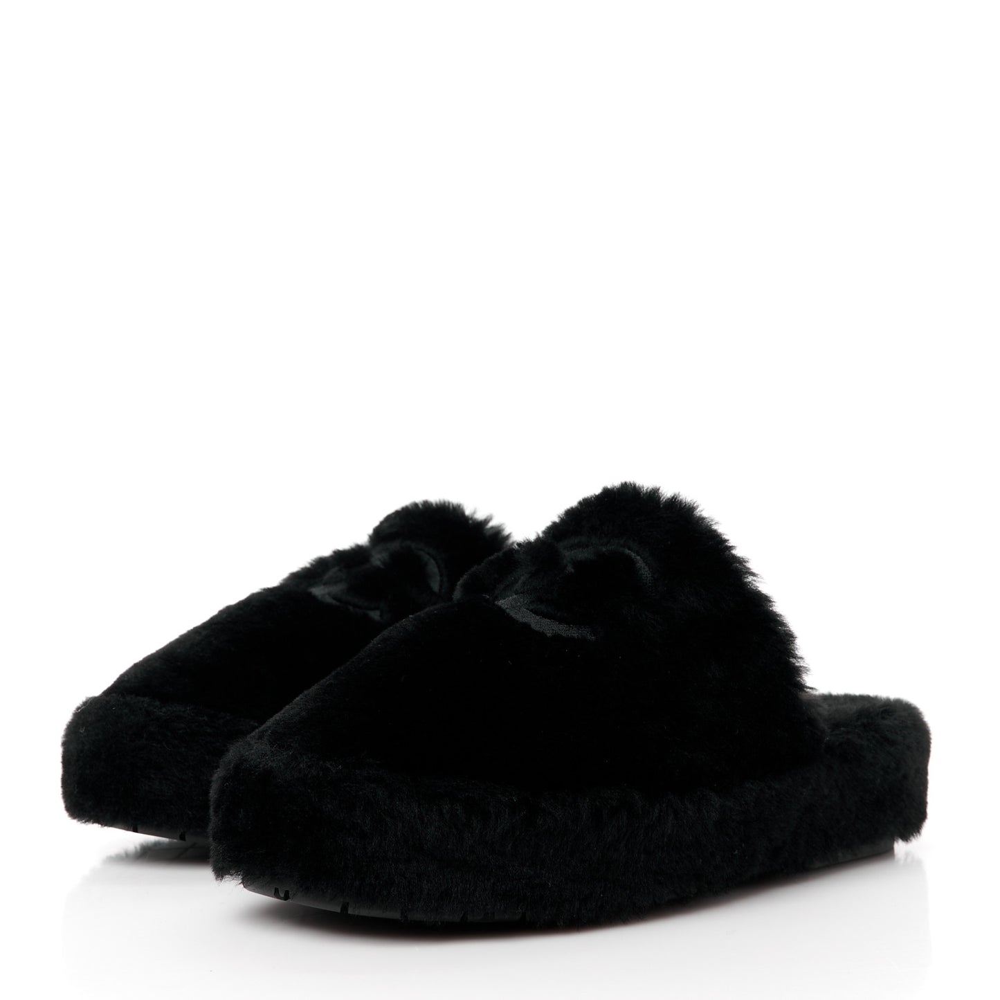 Shearling CC Flat Mules 40 Black