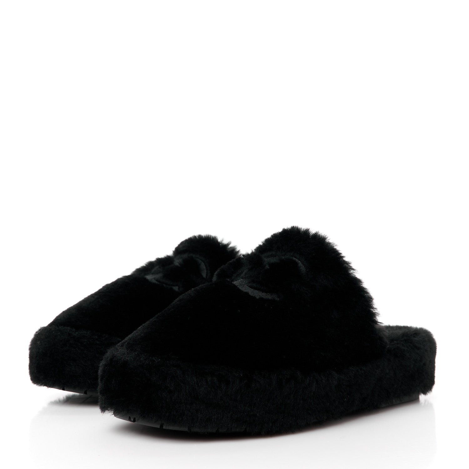 Chanel Shearling CC Flat Mules 40 Black 3 of 8