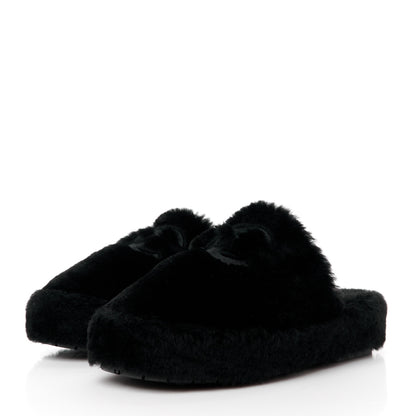 Chanel Shearling CC Flat Mules 40 Black 3 of 8
