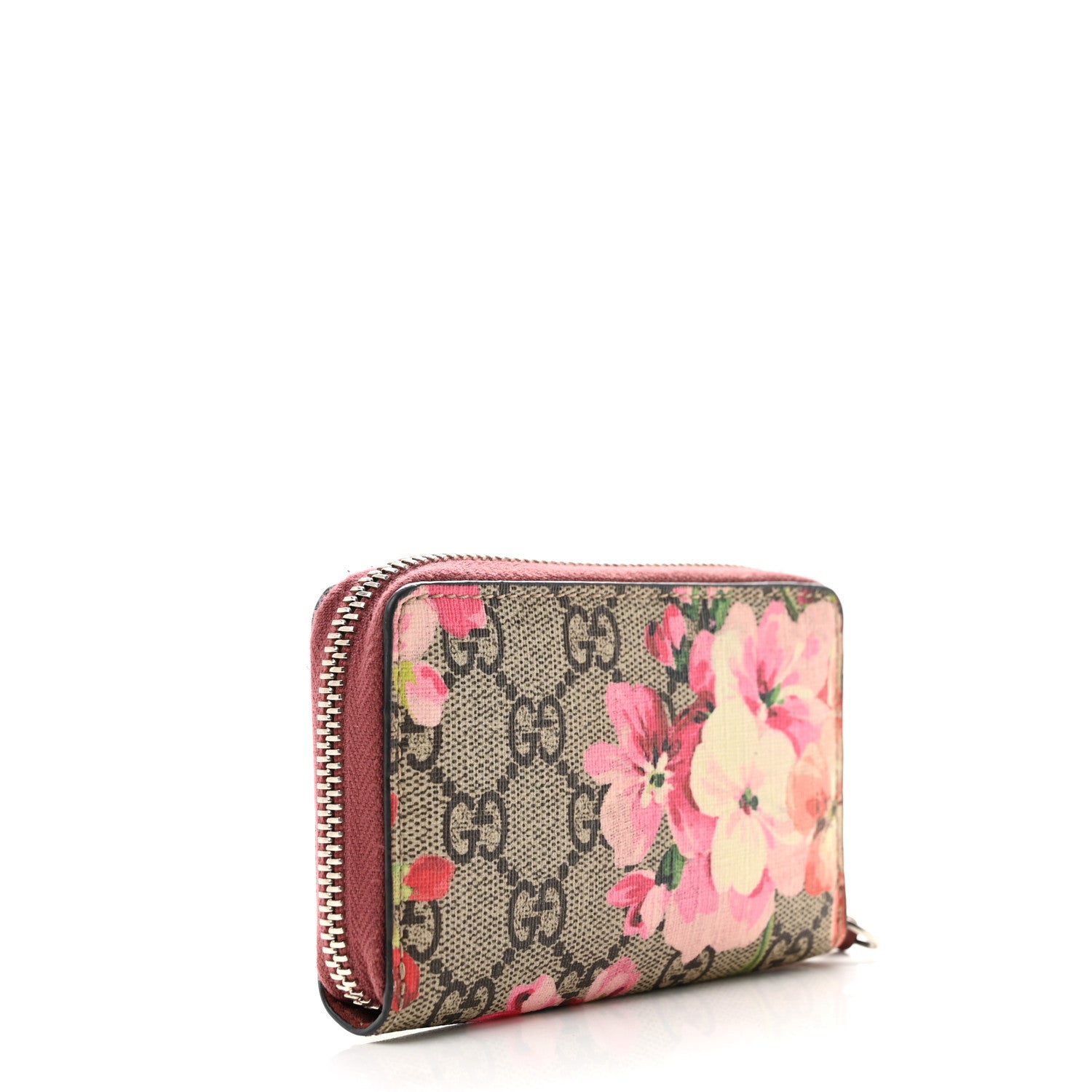 Gucci GG Supreme Monogram Blooms Zip Around Card Case Wallet Beige Multicolor Dry Rose 3 of 7