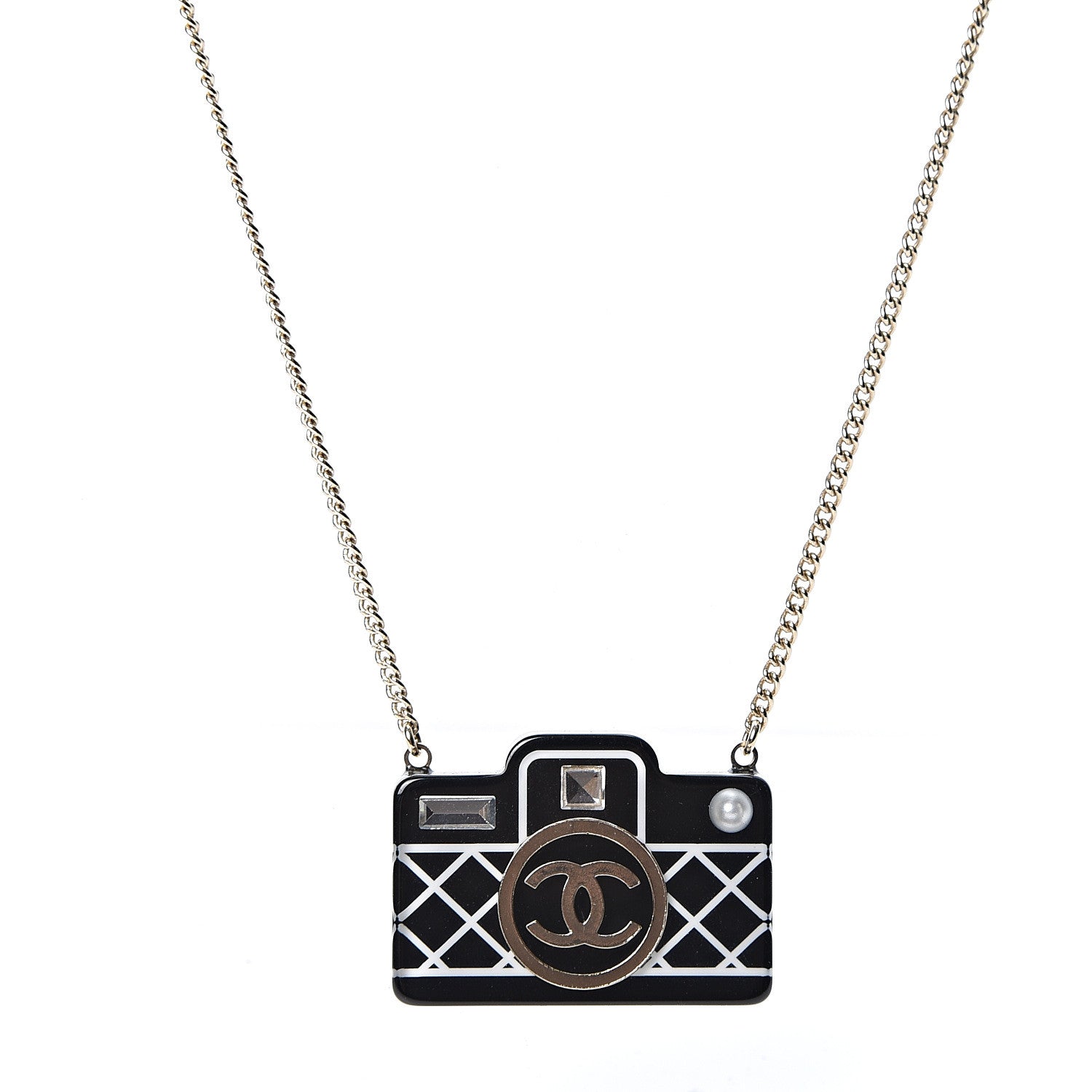 Chanel Resin Camera CC Necklace Black Gold 3 of 5