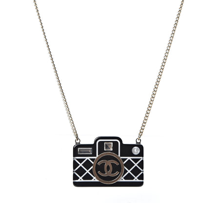 Chanel Resin Camera CC Necklace Black Gold 3 of 5