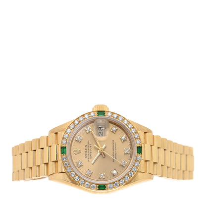 Rolex 18K Yellow Gold Diamond Bezel Emerald 26mm Datejust President Watch Champagne 69078 2 of 5