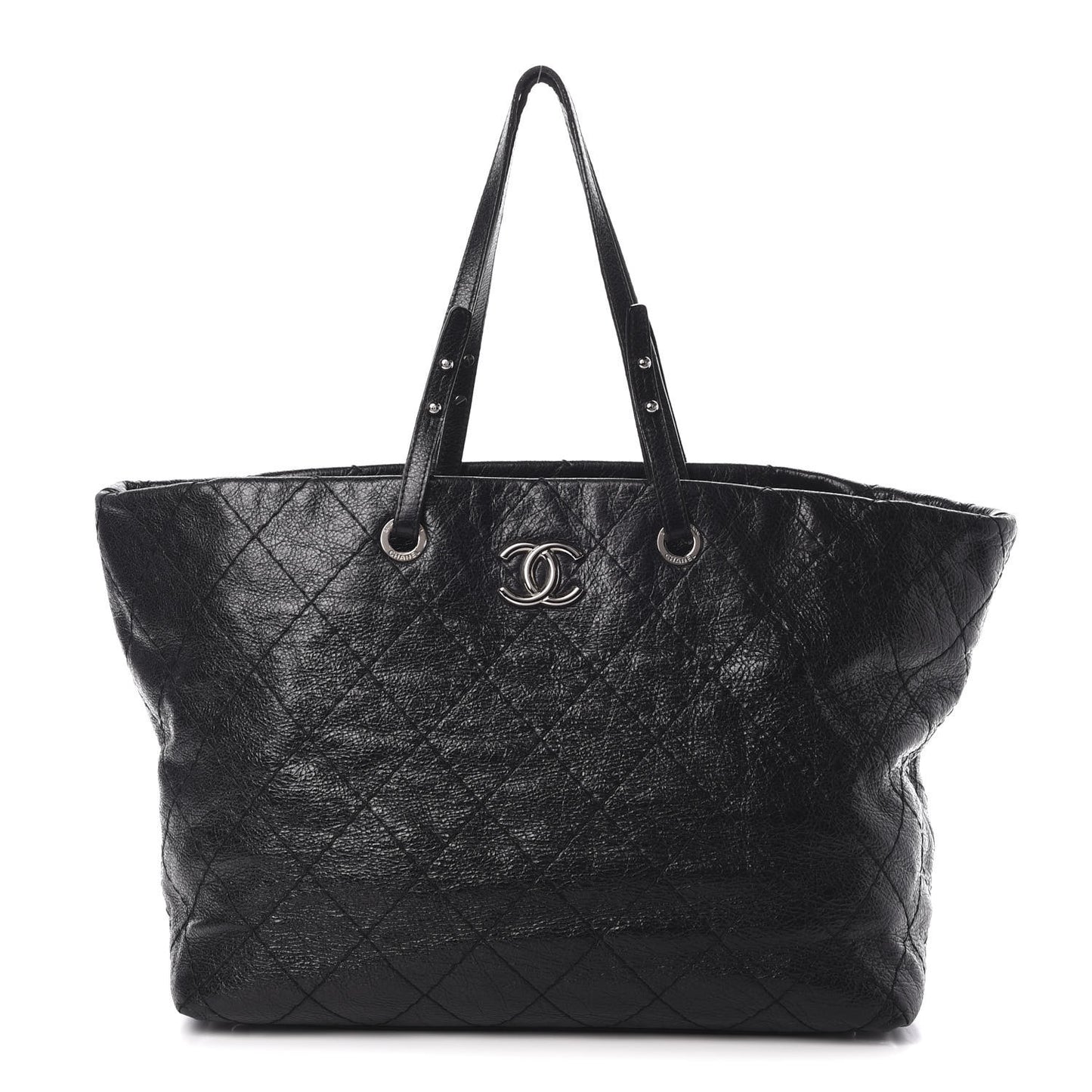 Glazed Calfskin Large On The Road Tote Black