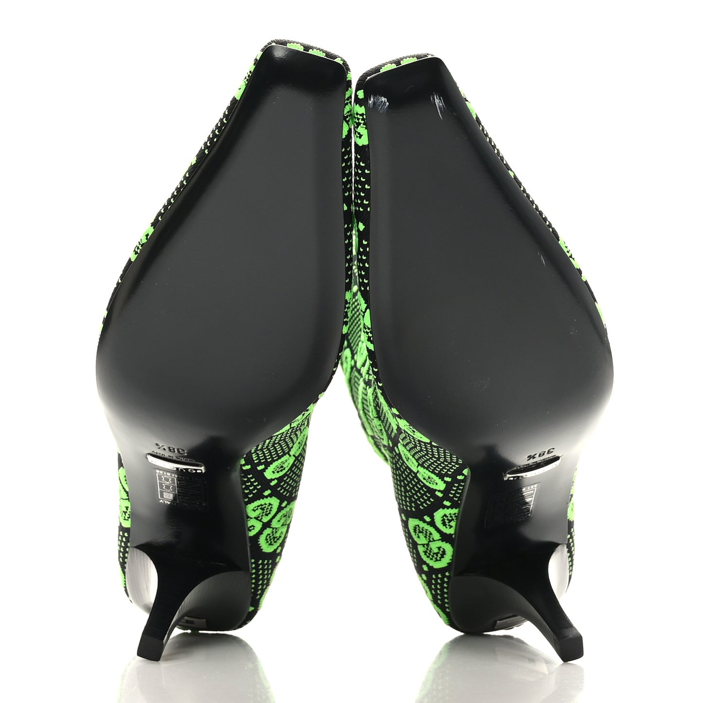 Technical Jersey Knit GG Monogram Square G 75mm Ankle Boots 38.5 Black Neon Green