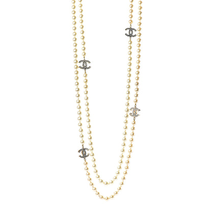 Chanel Pearl Crystal Long CC Necklace Gold 1 of 7