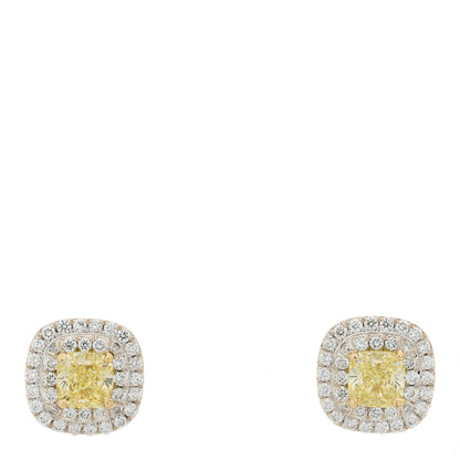 Tiffany Platinum Yellow Diamond .74ctw Cushion Soleste Earrings 1 of 4