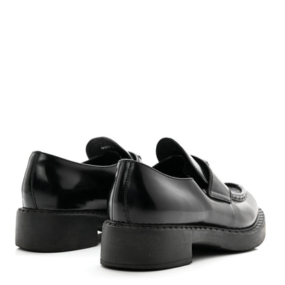 Prada Spazzolato Metal Triangle Logo 50mm Loafers 39 Black 4 of 8