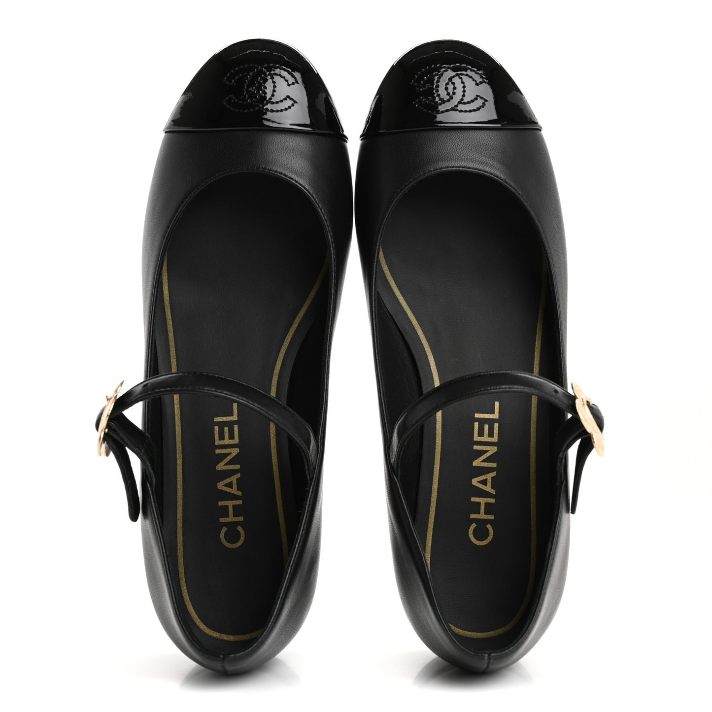 Lambskin Patent Cap Toe Mary Jane Flats 36 Black