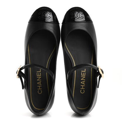 Chanel Lambskin Patent Cap Toe Mary Jane Flats 36 Black 2 of 10