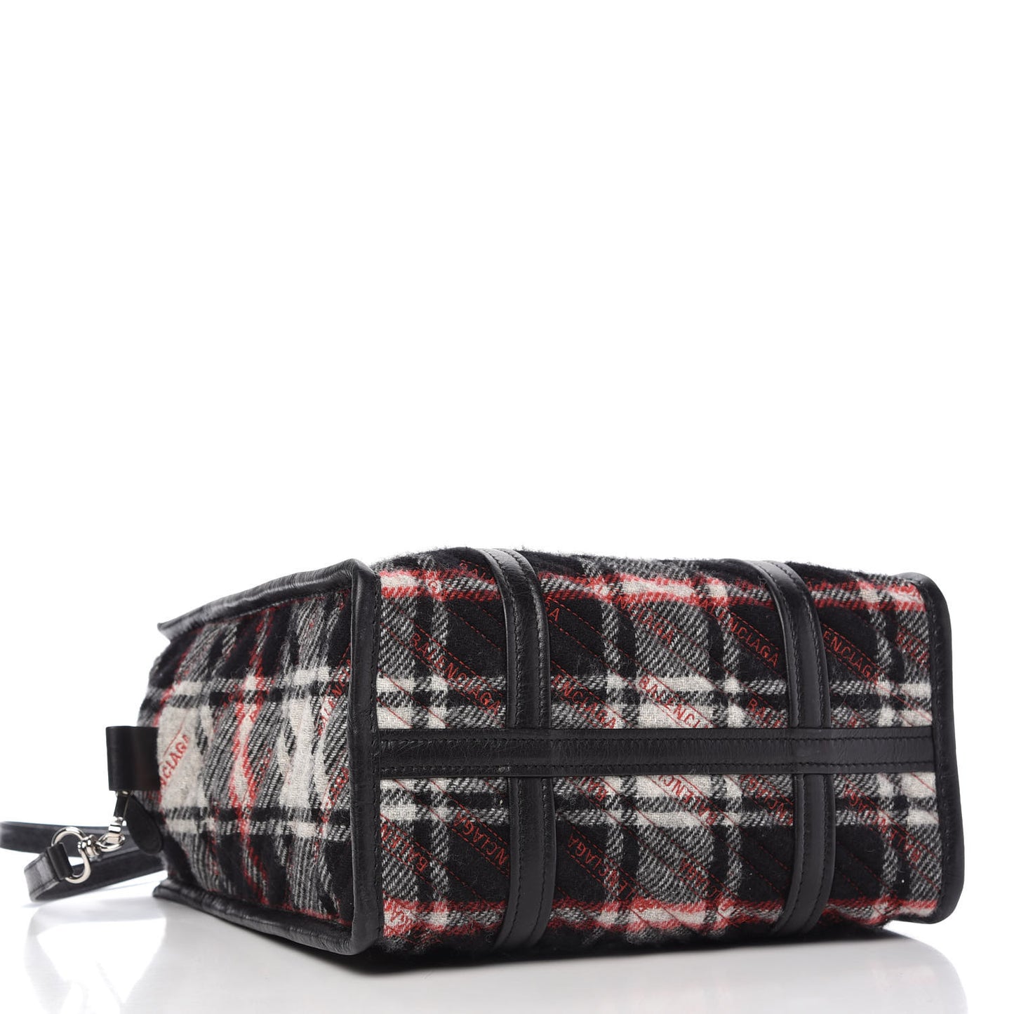 Wool Cuir Arena Plaid Diagonal Allover Logo Matelasse S Bazar Shopper Tote Black White Red