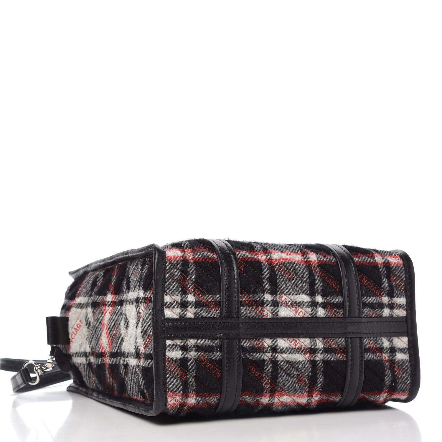 Balenciaga Wool Cuir Arena Plaid Diagonal Allover Logo Matelasse S Bazar Shopper Tote Black White Red 4 of 9