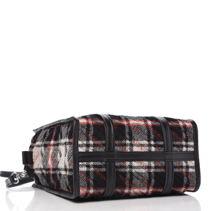 Balenciaga Wool Cuir Arena Plaid Diagonal Allover Logo Matelasse S Bazar Shopper Tote Black White Red 4 of 9