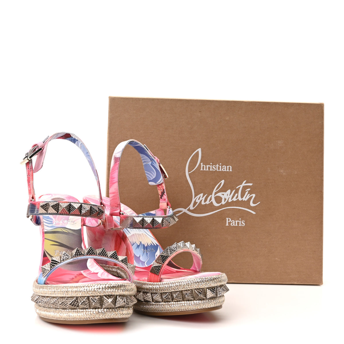 Silk Spike Studded Floral Chine Pyraclou 110 Wedge Sandals 39 Multicolor