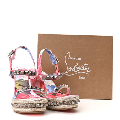 Christian Louboutin Silk Spike Studded Floral Chine Pyraclou 110 Wedge Sandals 39 Multicolor 9 of 9