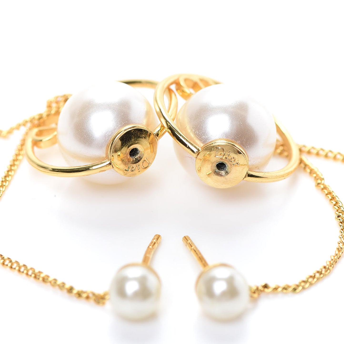 Pearl Tribales Dangle Chain Earrings Gold