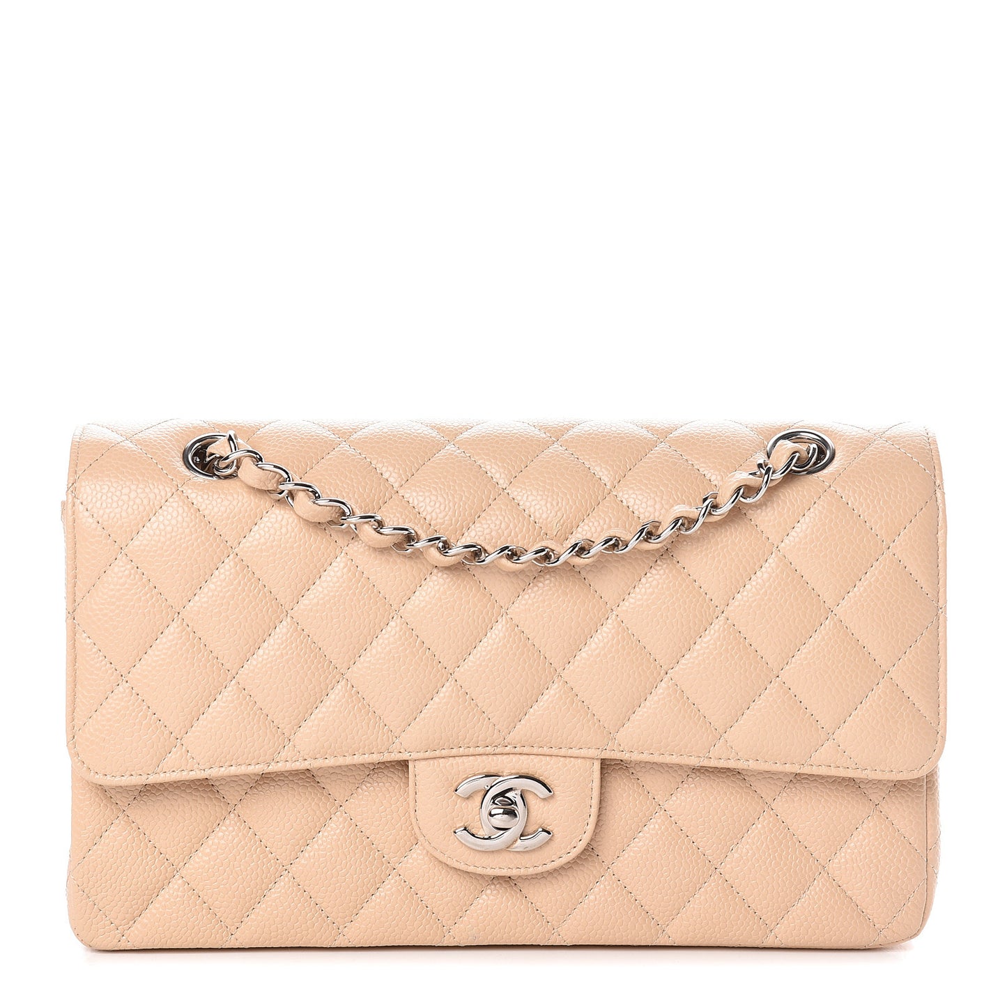 Caviar Quilted Medium Double Flap Beige Clair