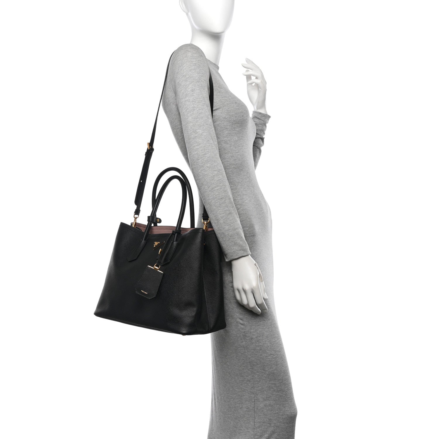 Prada Saffiano Cuir Medium Double Bag Black Mughetto 2 of 11