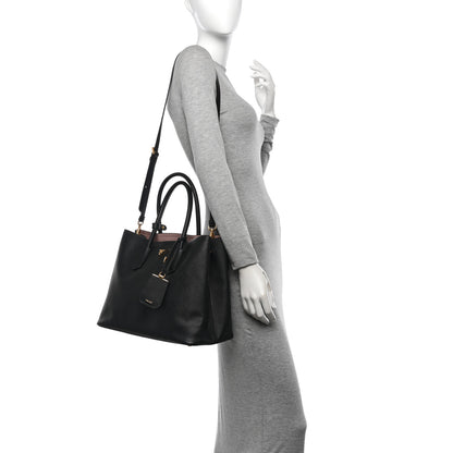 Prada Saffiano Cuir Medium Double Bag Black Mughetto 2 of 11