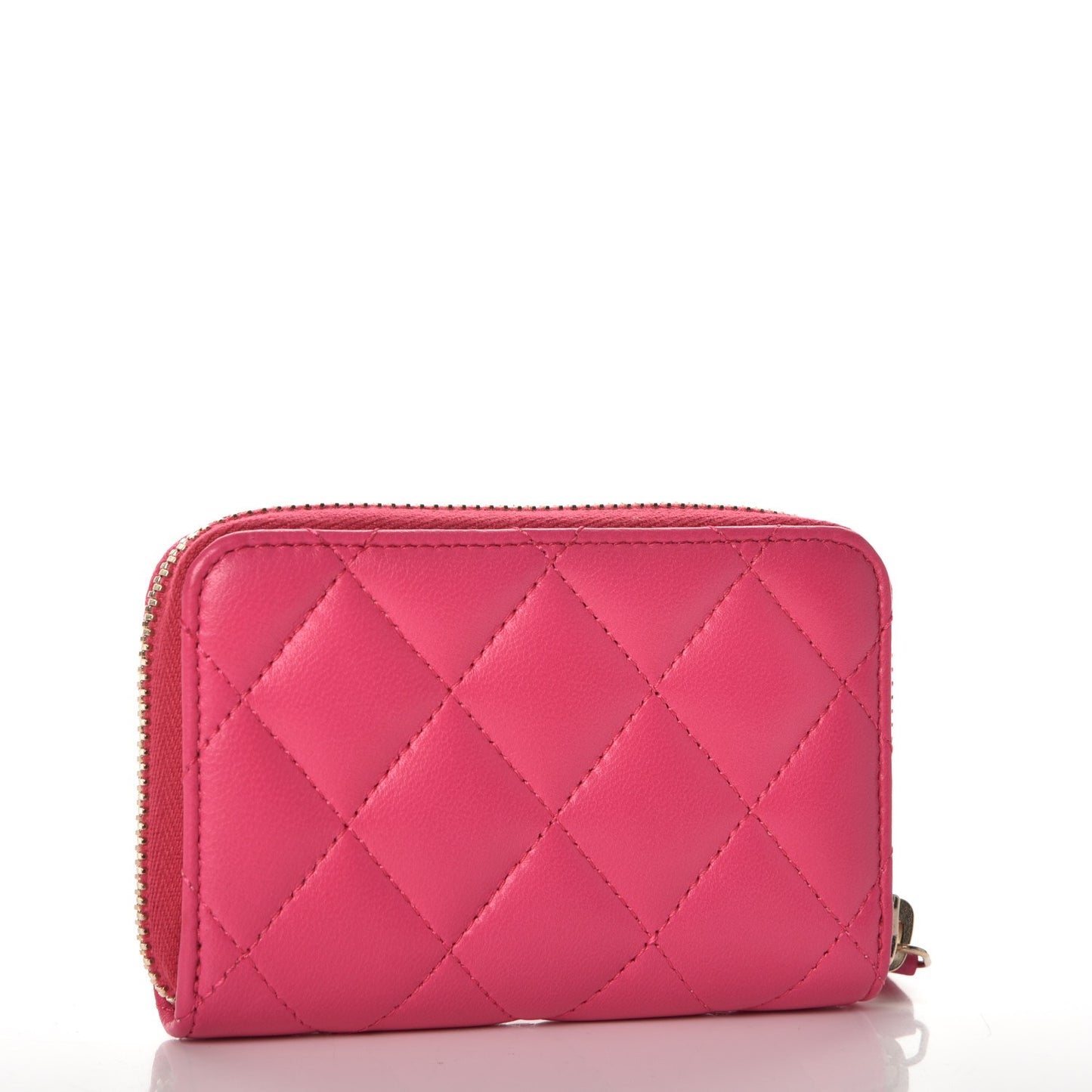 Lambskin Quilted Zip Around Coin Purse Wallet Fuchsia