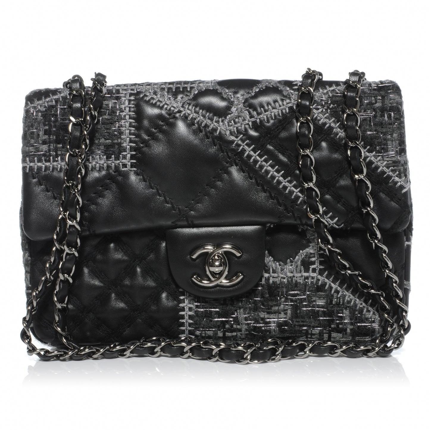 Lambskin Patchwork Stitched Small Flap Black