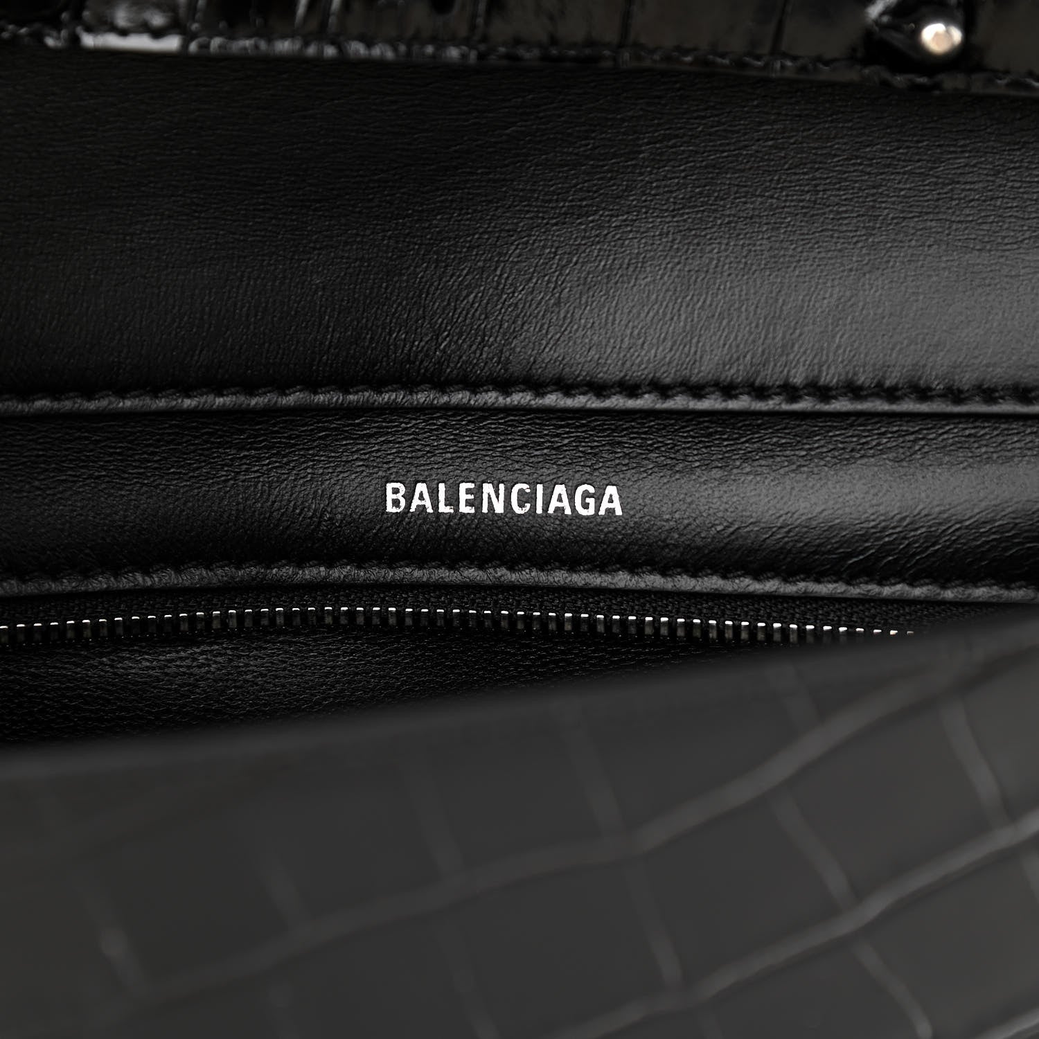 Balenciaga Calfskin Logo Crocodile Embossed Triangle Clutch Black White 6 of 9