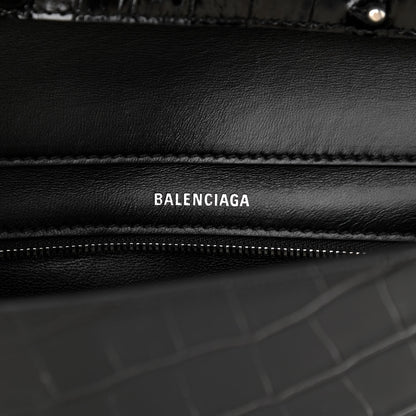 Balenciaga Calfskin Logo Crocodile Embossed Triangle Clutch Black White 6 of 9