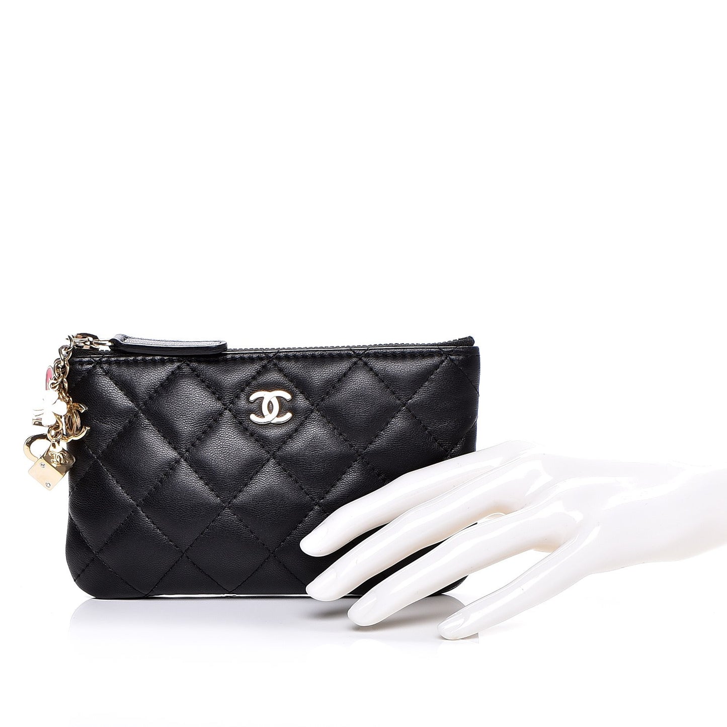 Lambskin Quilted Small Casino Cosmetic Case Black