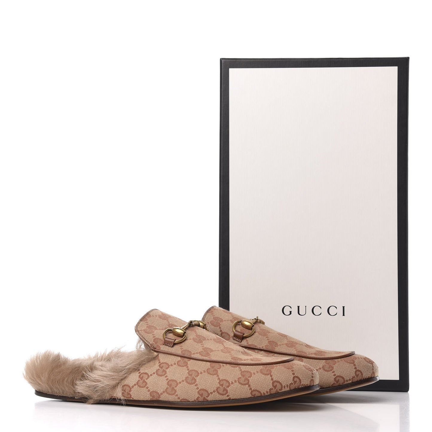 GG Monogram Fur Mens Princetown Slippers 10 Beige Ruggine Rust