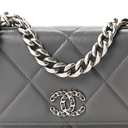 Chanel Lambskin Quilted Chanel 19 Wallet On Chain WOC Grey 7 of 10