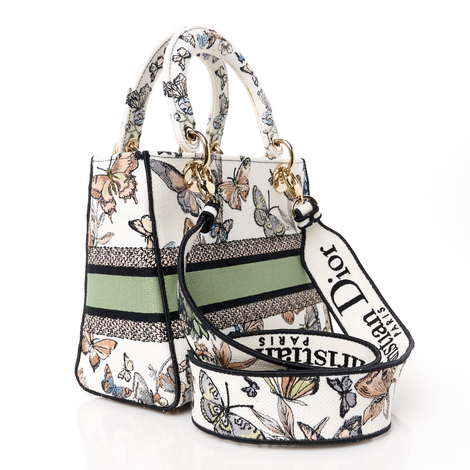 Christian Dior Canvas Toile de Jouy Mexico Embroidered Medium Lady D-Lite White Multicolor 3 of 10