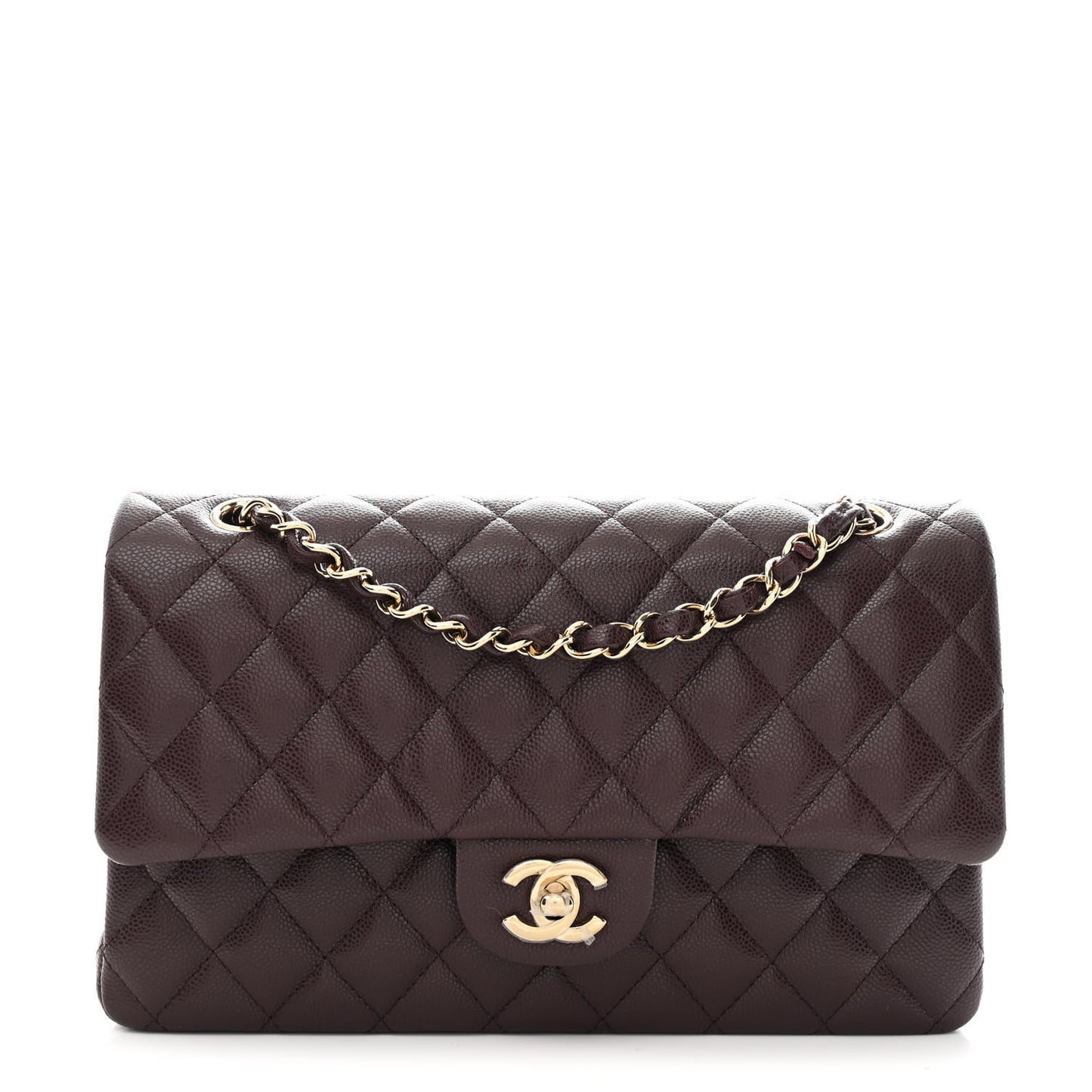 Caviar Quilted Medium Double Flap Dark Brown