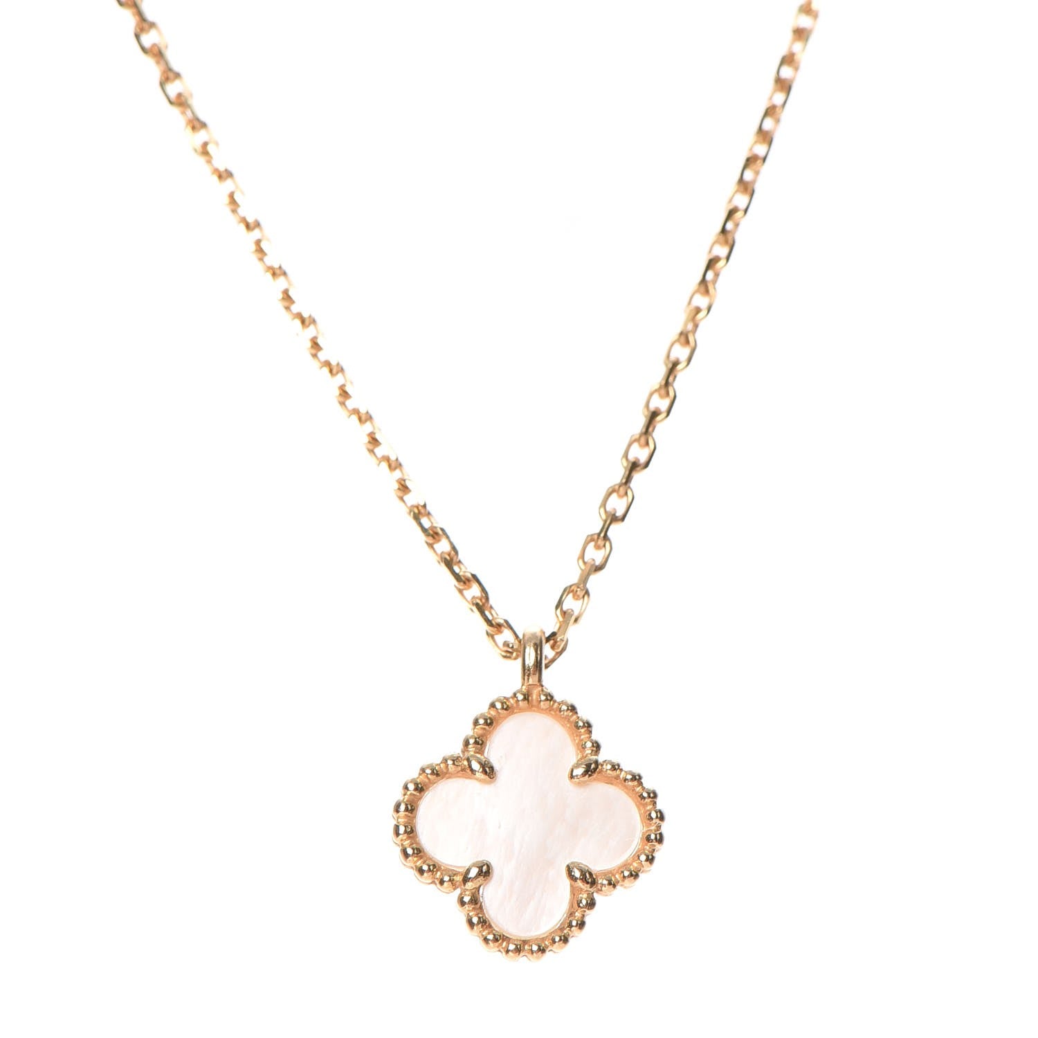 Van Cleef & Arpels 18K Yellow Gold Mother of Pearl Sweet Alhambra Pendant Necklace 4 of 7