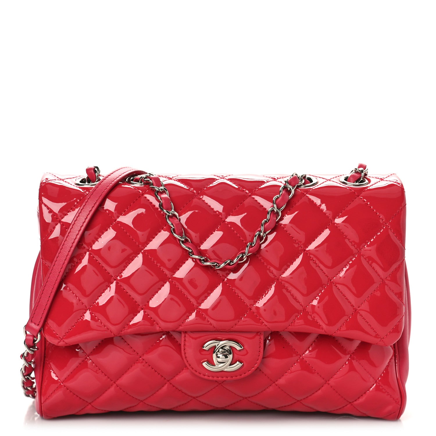 Chanel Patent Quilted Medium Rock In Rome Single Flap Dark Pink 1 of 9