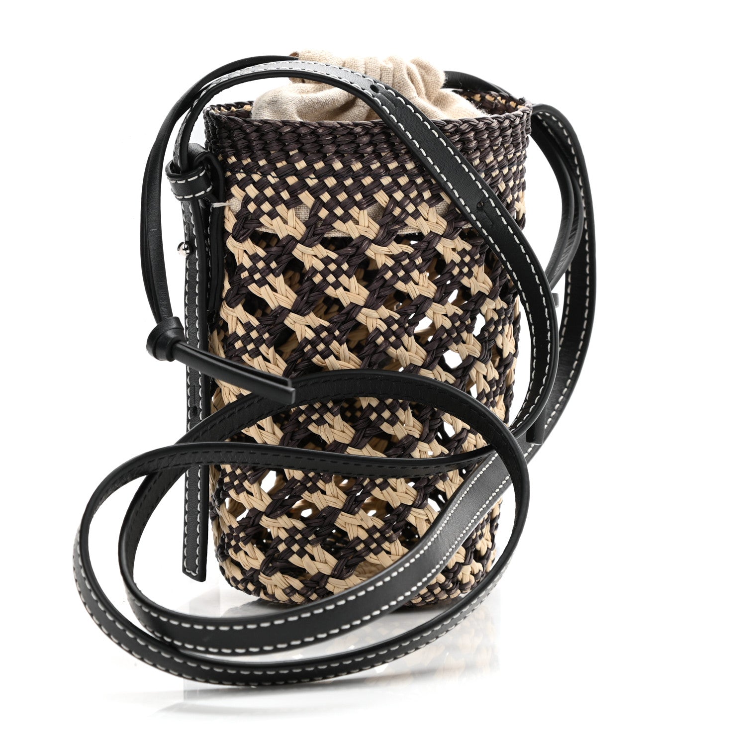 Loewe Calfskin Raffia Paula's Ibiza Pocket Bucket Bag Natural Navy Blue 3 of 8