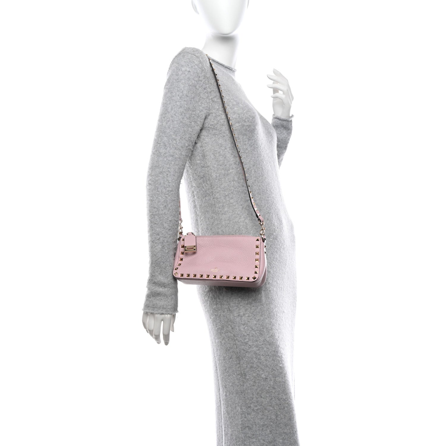 Valentino Garavani Pebbled Calfskin Small Rockstud Flip Lock Shoulder Bag Water Rose 2 of 9