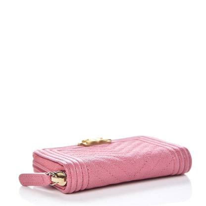 Chanel Caviar Chevron Zip Around Boy Coin Purse Wallet Dark Pink 4 of 8